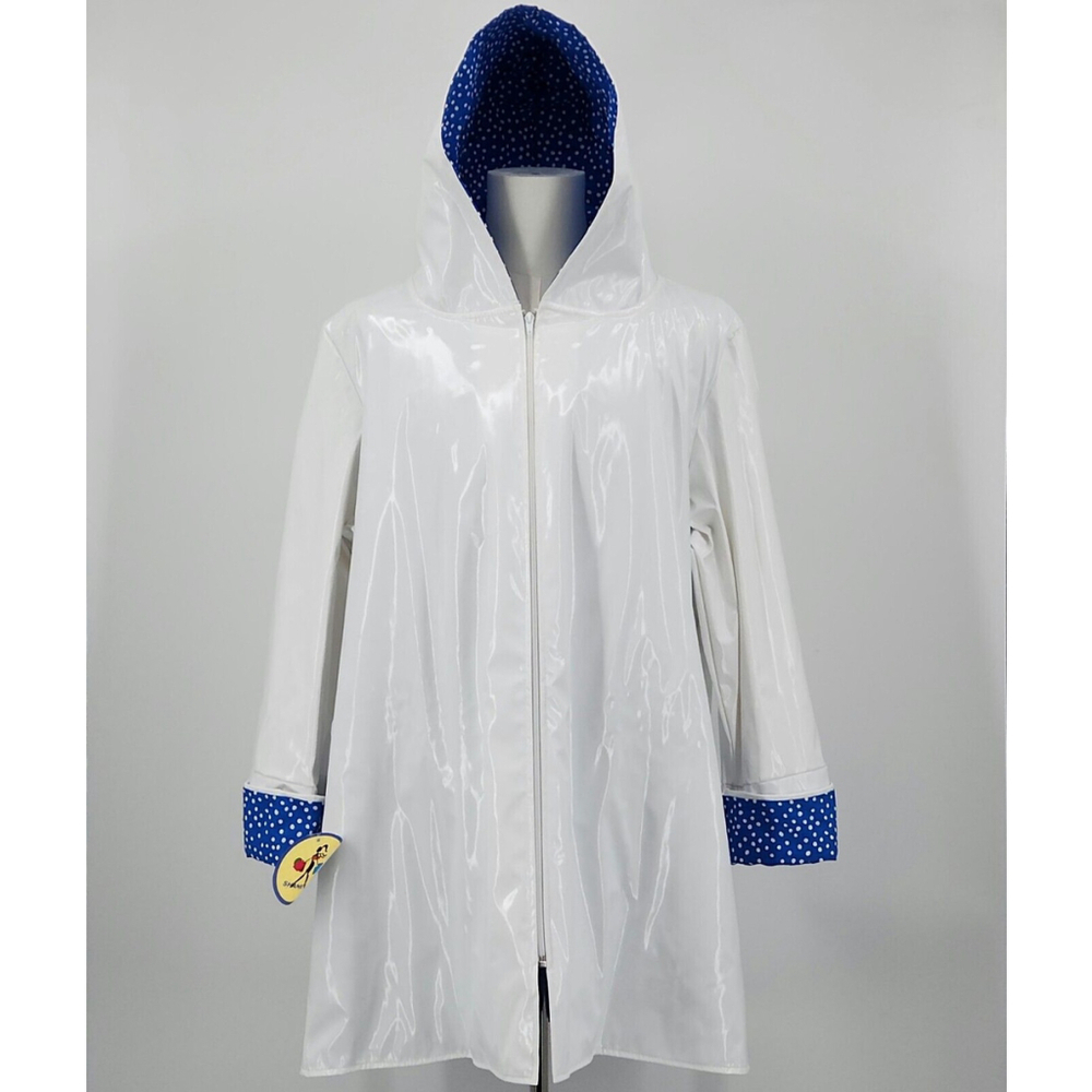 White and Blue Utility Jacket with Water-Resistant Design